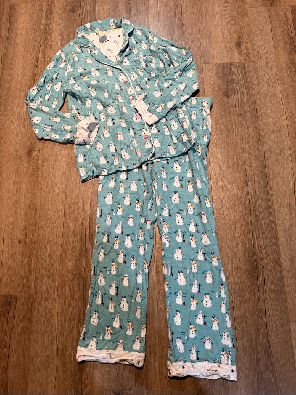 Munki Munki Blue Snowman Pajama Set 2pc Women’s Flannel Small Soft Winter Snow